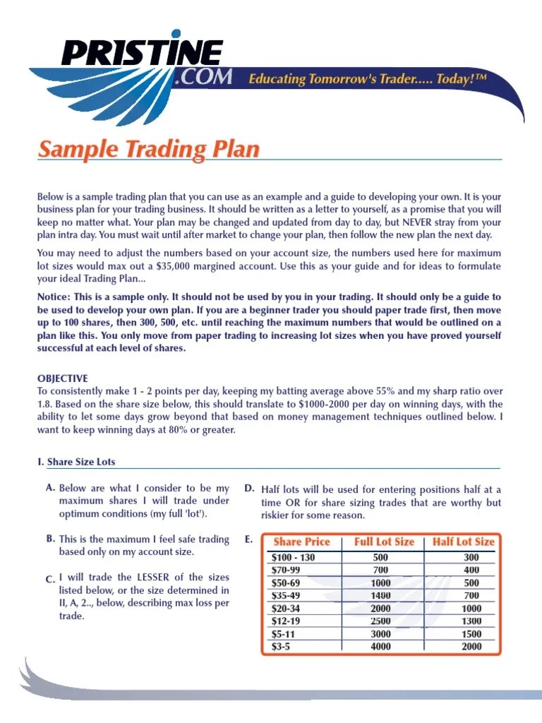 Sample Trading Plan | Option (Finance) | Business Economics