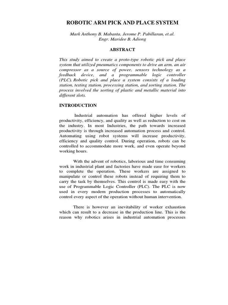 Robotic Arm PDF Control Theory Programmable Logic Controller