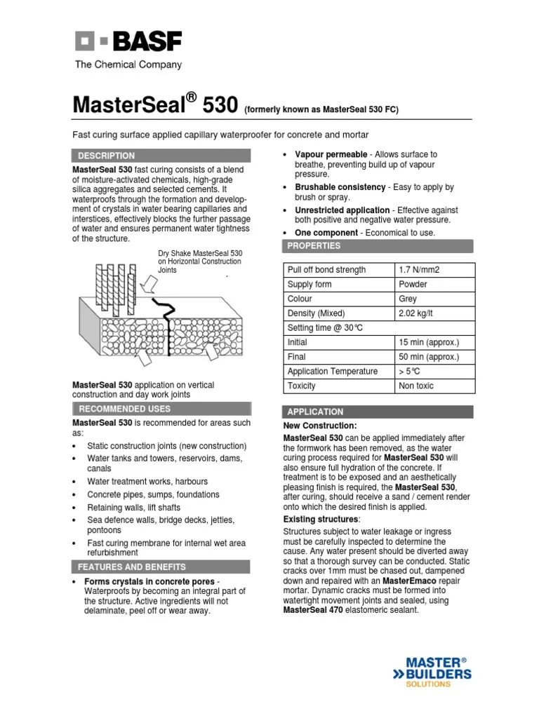 Masterseal 530 PDF Concrete Water