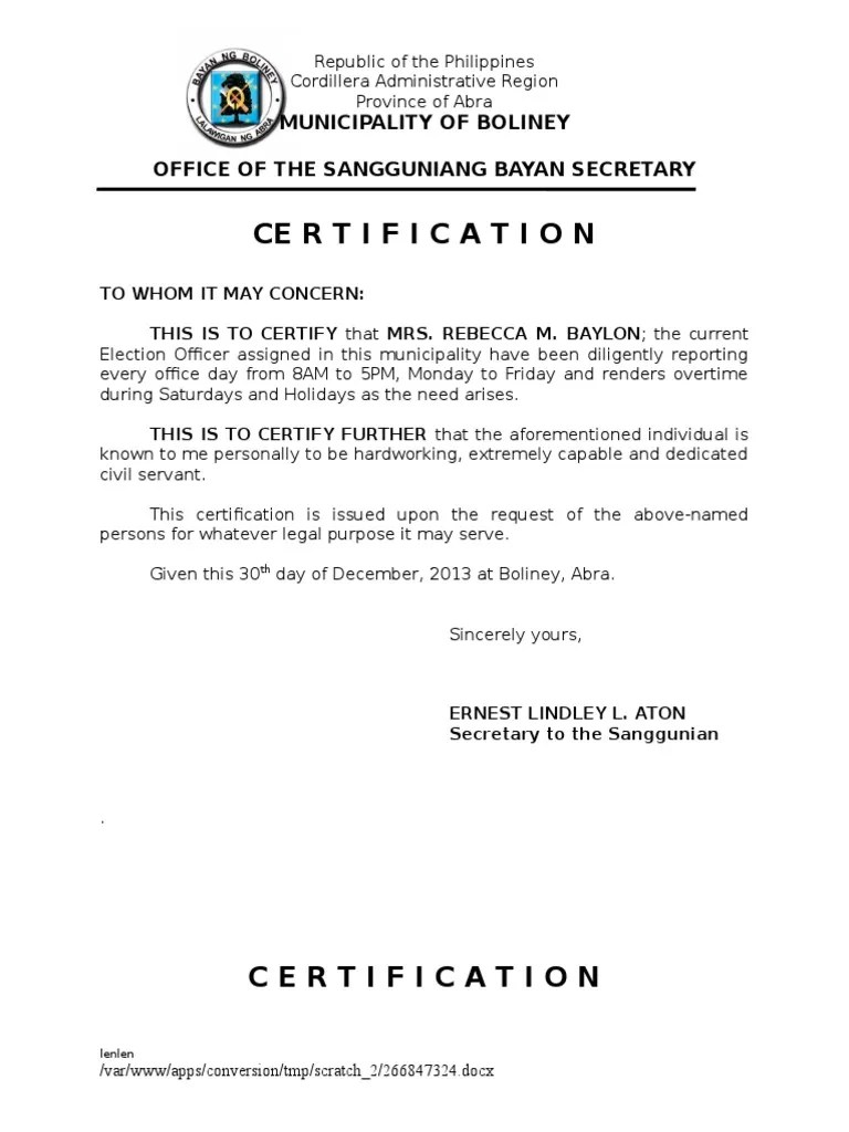 Certification Comelec Philippines Government