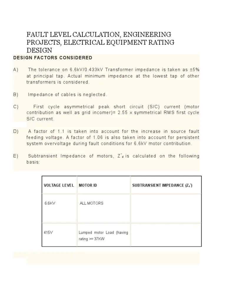 Fault Level Calculation Electrical Impedance
