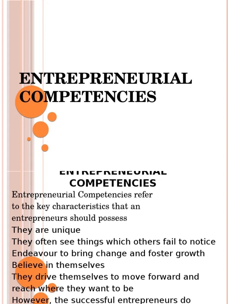 Entrepreneurial Competencies Self Efficacy Entrepreneurship
