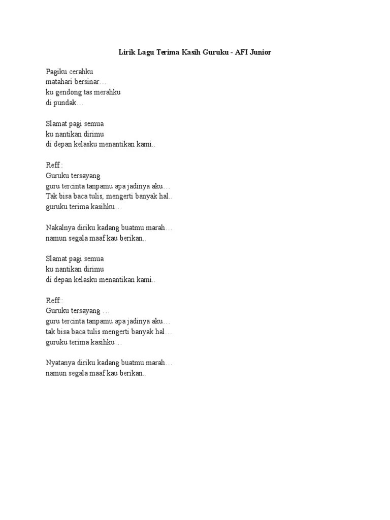 Lirik Lagu Terima Kasih Guruku | PDF