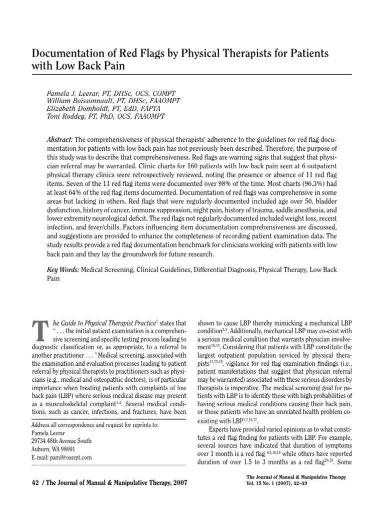 Documentation of Red Flags by Physical Therapists For Patients With Low