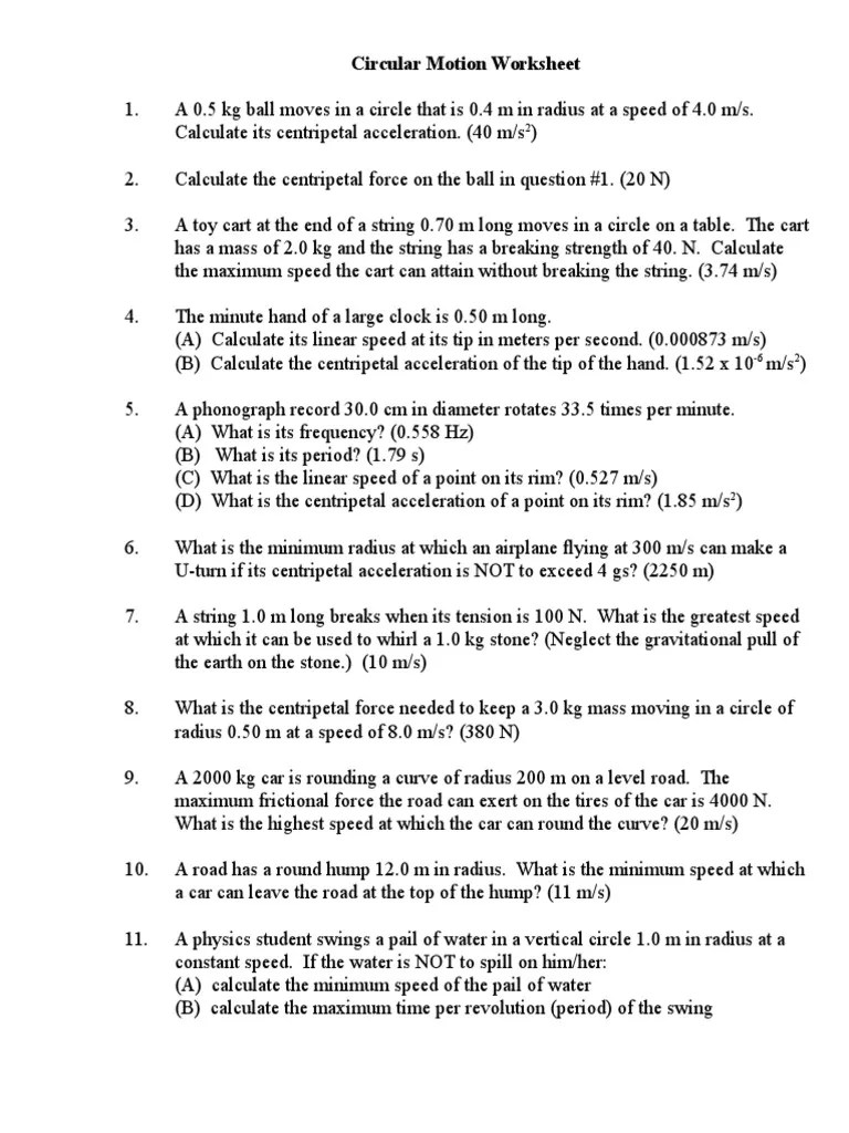 Circular Motion Worksheet | PDF | Tension (Physics) | Acceleration