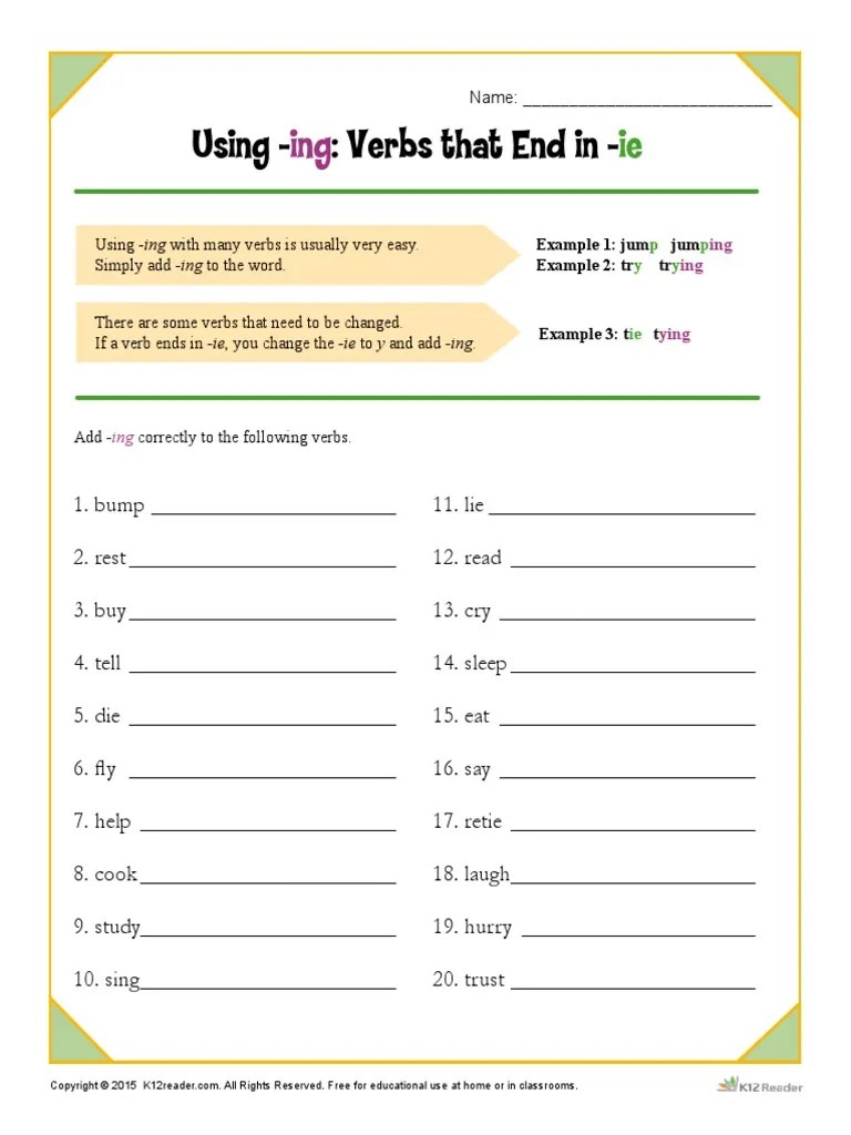 Using Ing Verbs That End in Ie