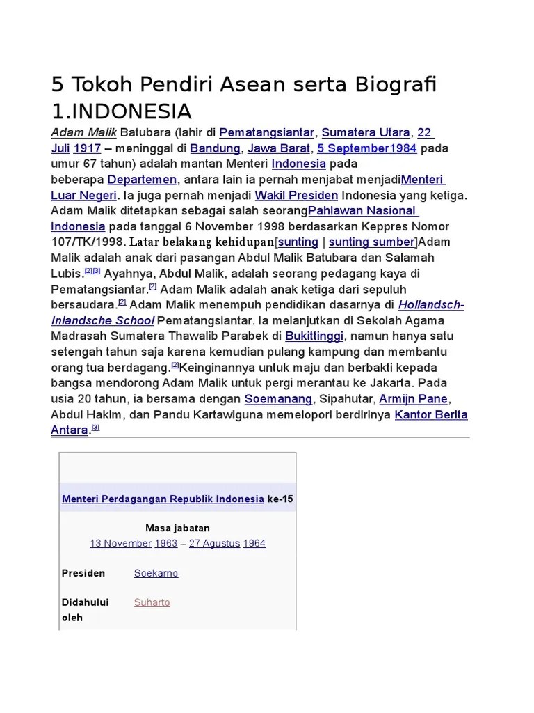 5 Tokoh Pendiri Asean Serta Biografi 1 | PDF