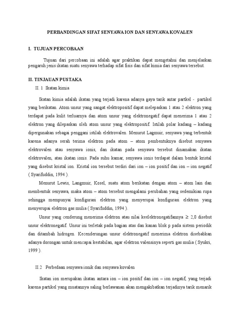 Perbandingan Sifat Senyawa Ion Dan Senyawa Kovalen | PDF