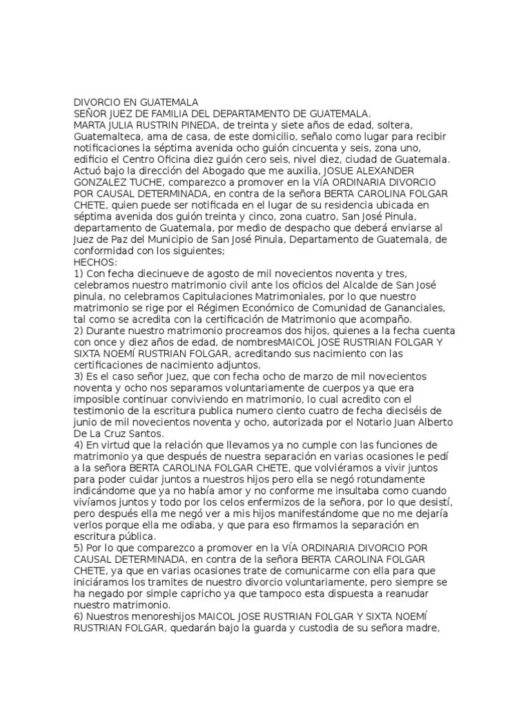 Divorcio en Guatemala PDF Divorcio Ley procesal