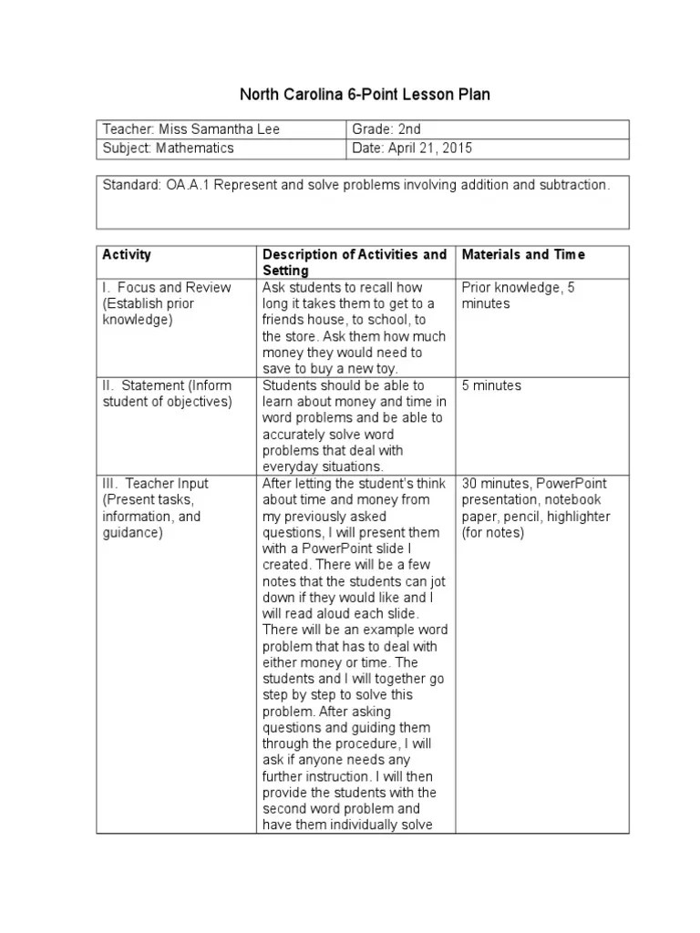 edn 303 6 point plan Lesson Plan Neuropsychological Assessment