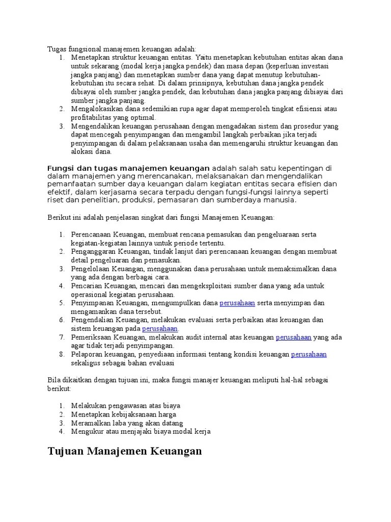 Tugas Fungsional Manajemen Keuangan Adalah PDF