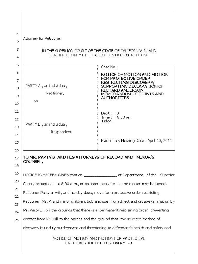 Motion for Protective Order Mail Discovery (Law)