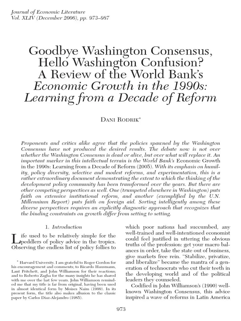 Rodrik, 2006, goodbye(1) Washington Consensus Economic Growth