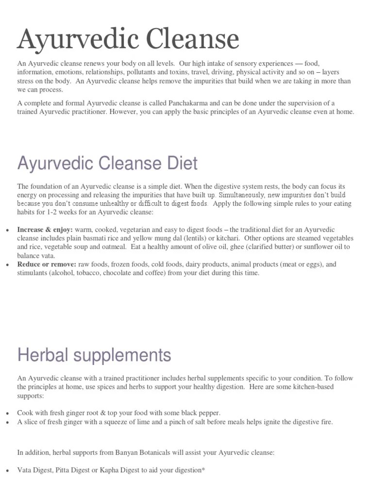 Ayurvedic Cleanse Ayurveda Eating