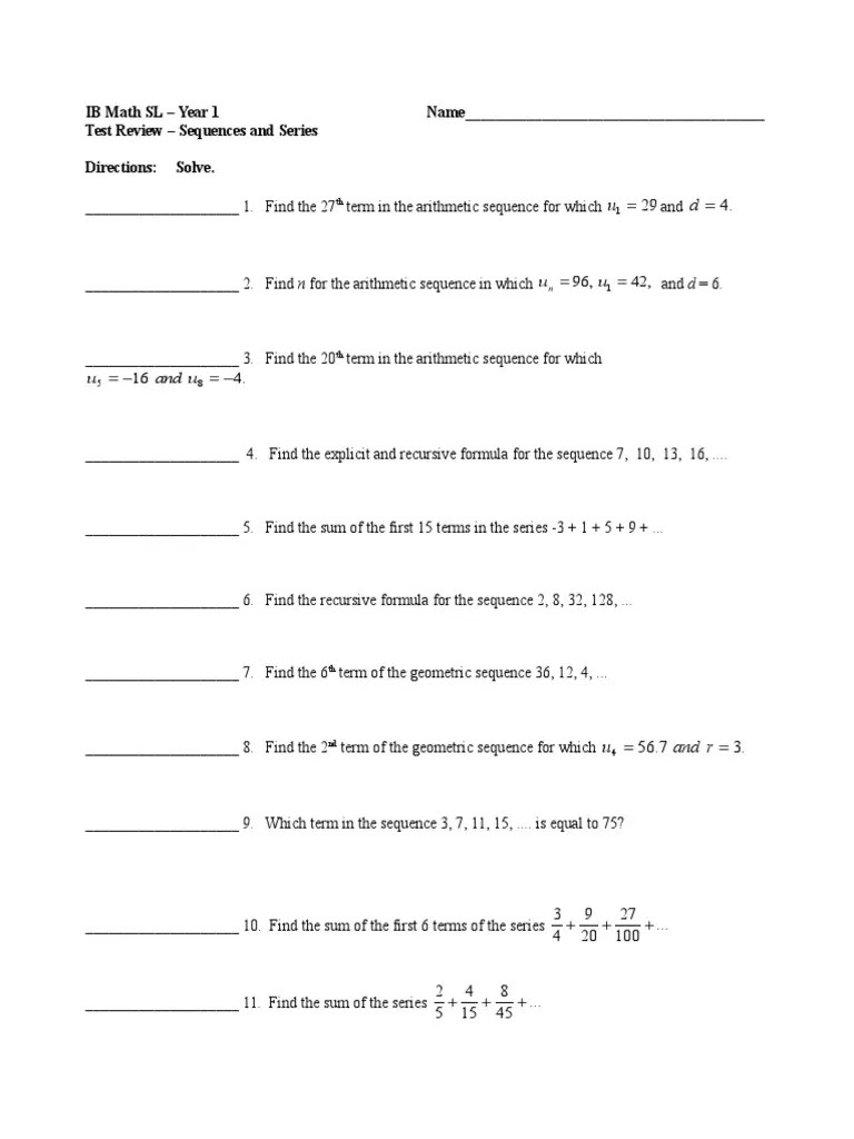 Review Sequences and Series PDF