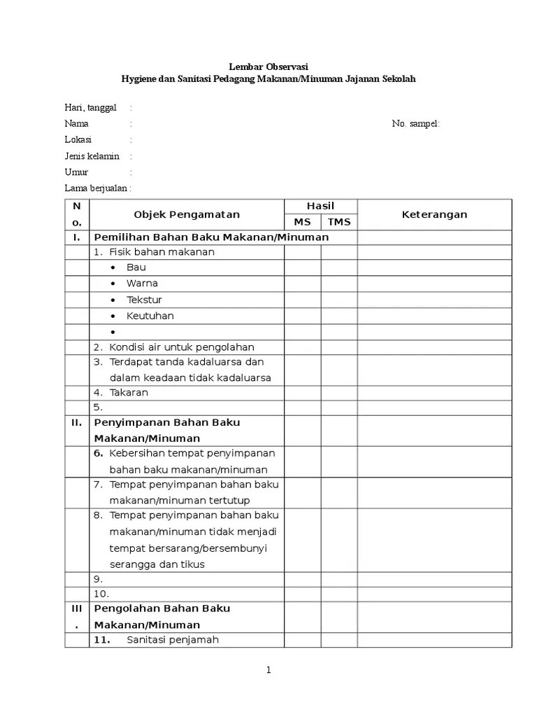 Lembar Observasi Jajanan Sekolah | PDF
