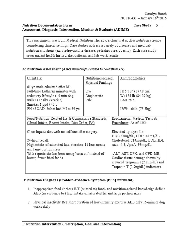 medical nutrition therapy adime note case study 5 Dieting High
