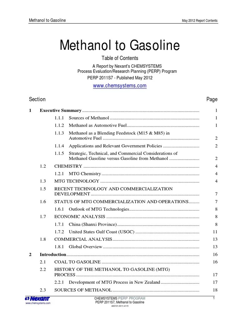 Methanol To Gasoline PDF Gas To Liquids Methanol