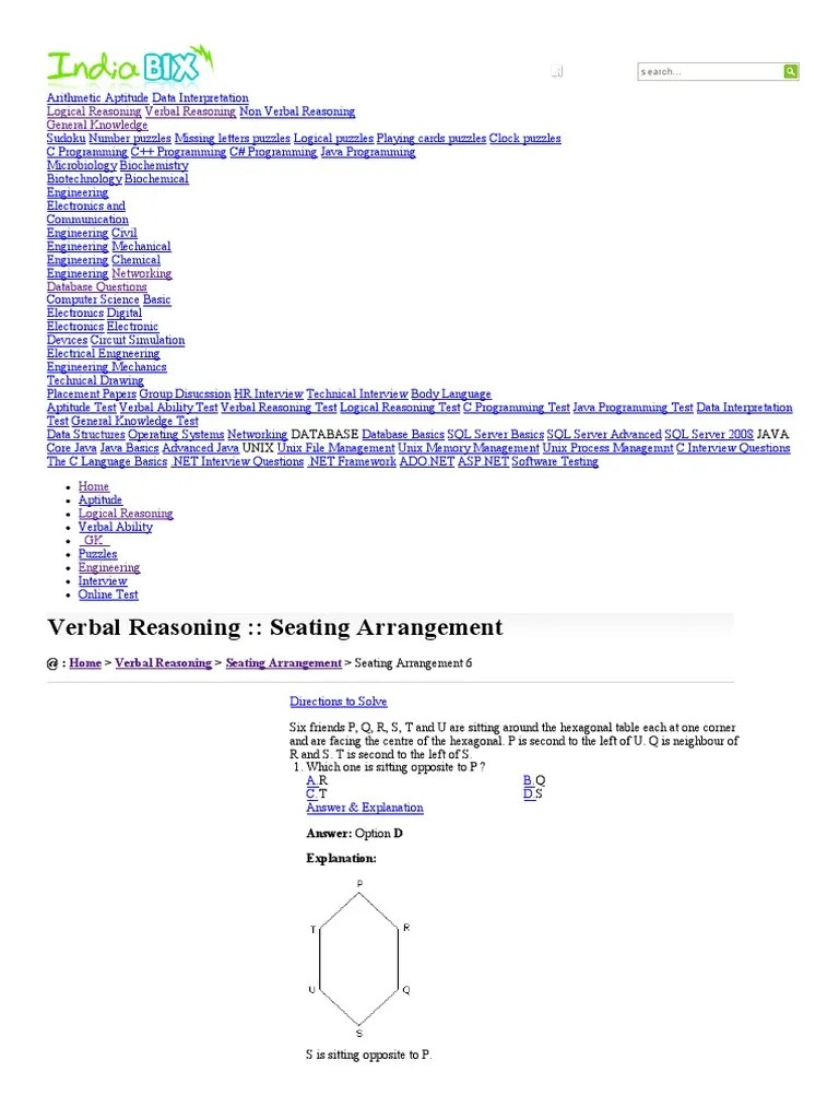 Seating Arrangement (P-1) Reasoning Tricks YouTube