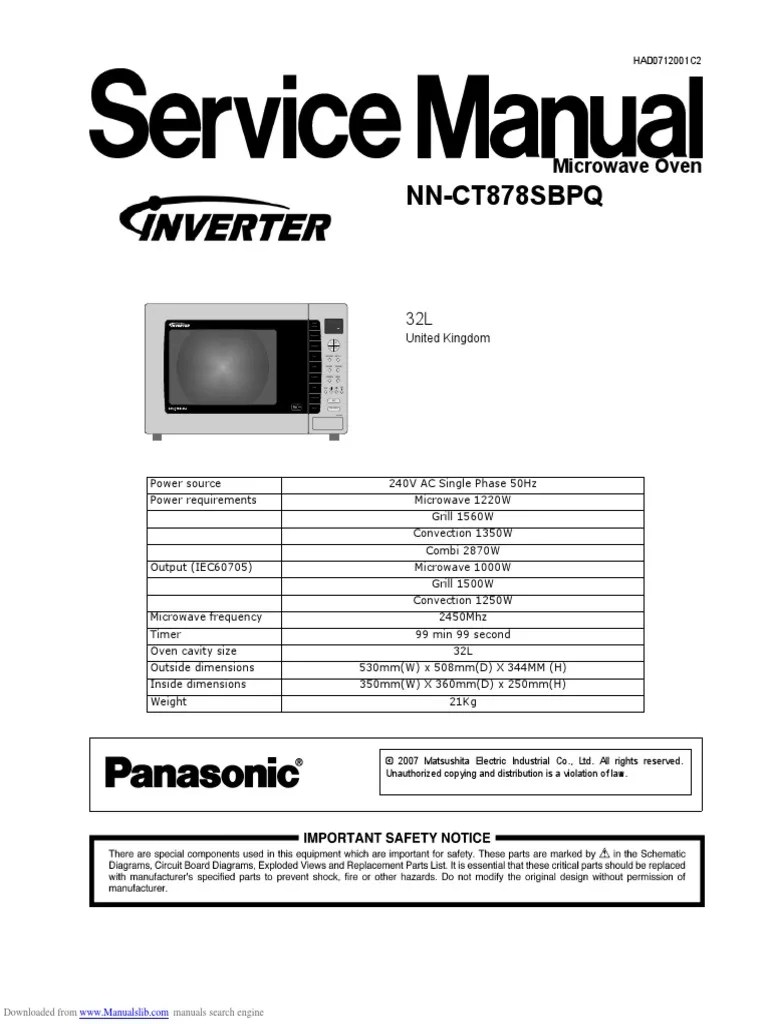 Panasonic microwave nnct878 Service manual Switch Power Inverter