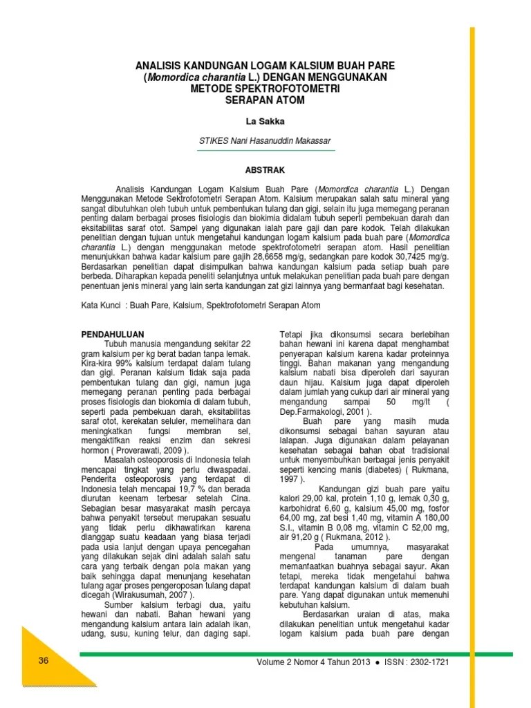 Analisis Kandungan Logam Kalsium Buah Pare