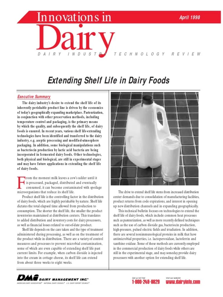 Extending Shelf Life in Dairy Foods PDF Milk Shelf Life