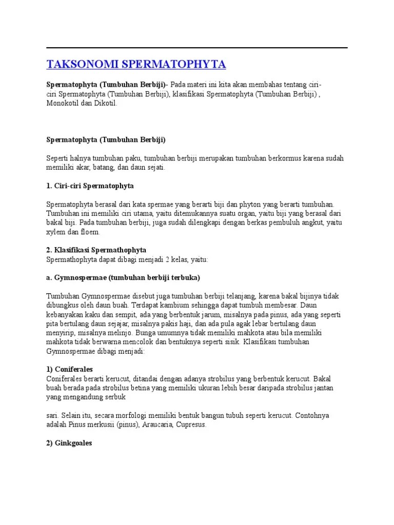 Taksonomi Spermatophyta | PDF