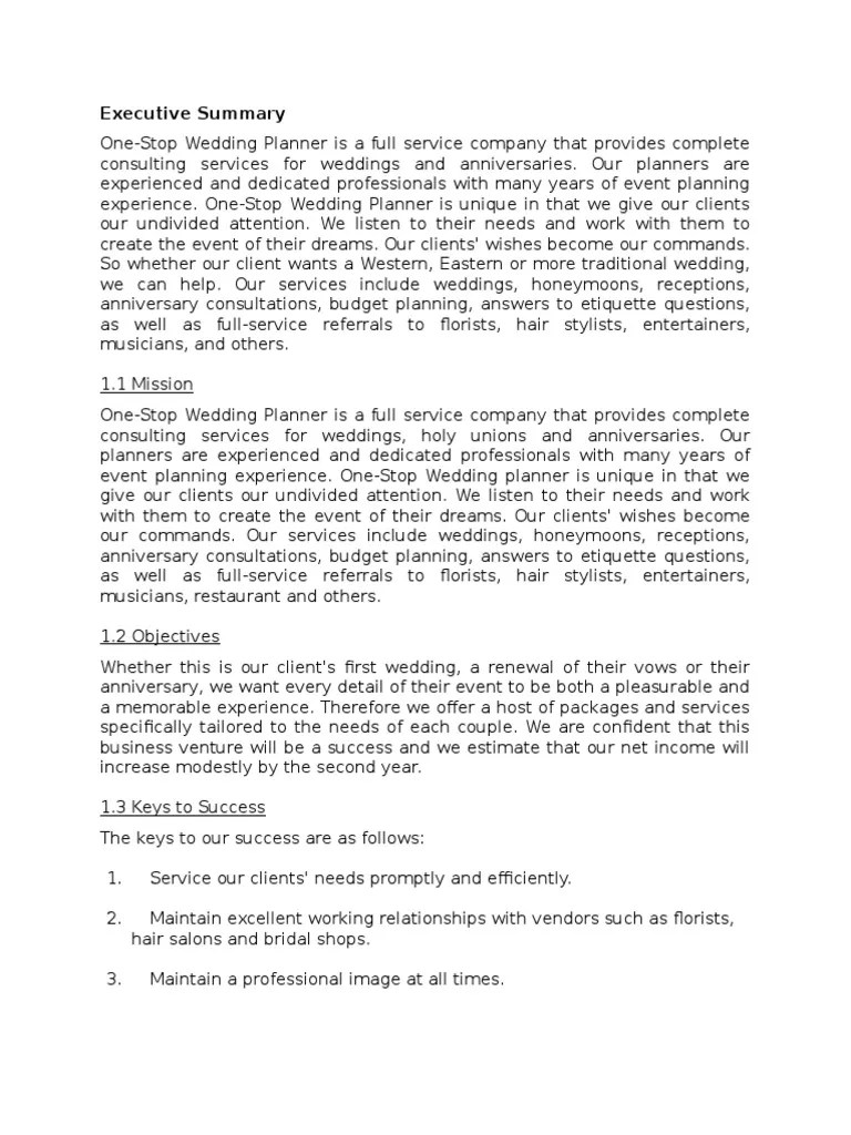 Sample for Wedding Planner Business Plan Wedding Market Analysis