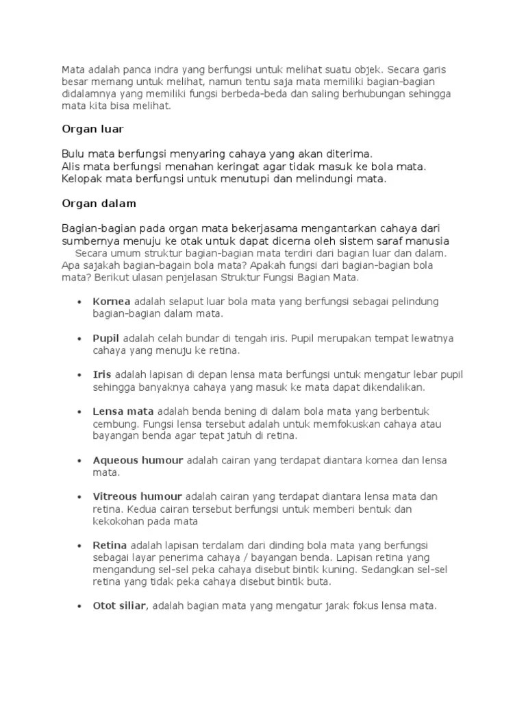 Mata Adalah Panca Indra Yang Berfungsi Untuk Melihat Suatu Objek
