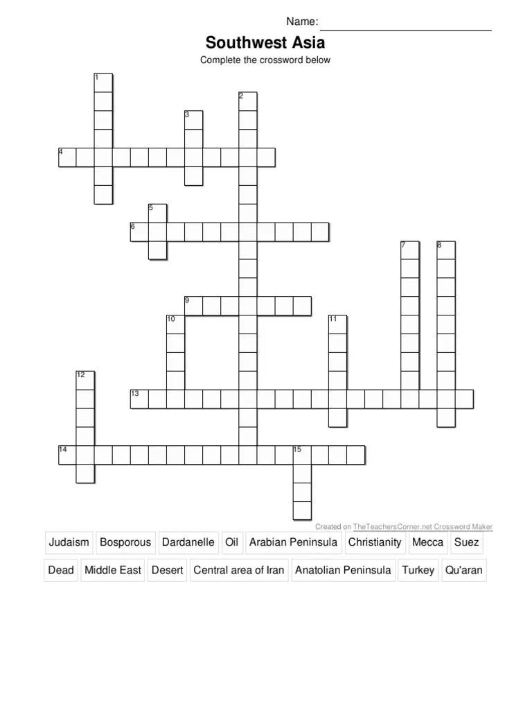 Southwest Asia Geography Crossword PDF(06)