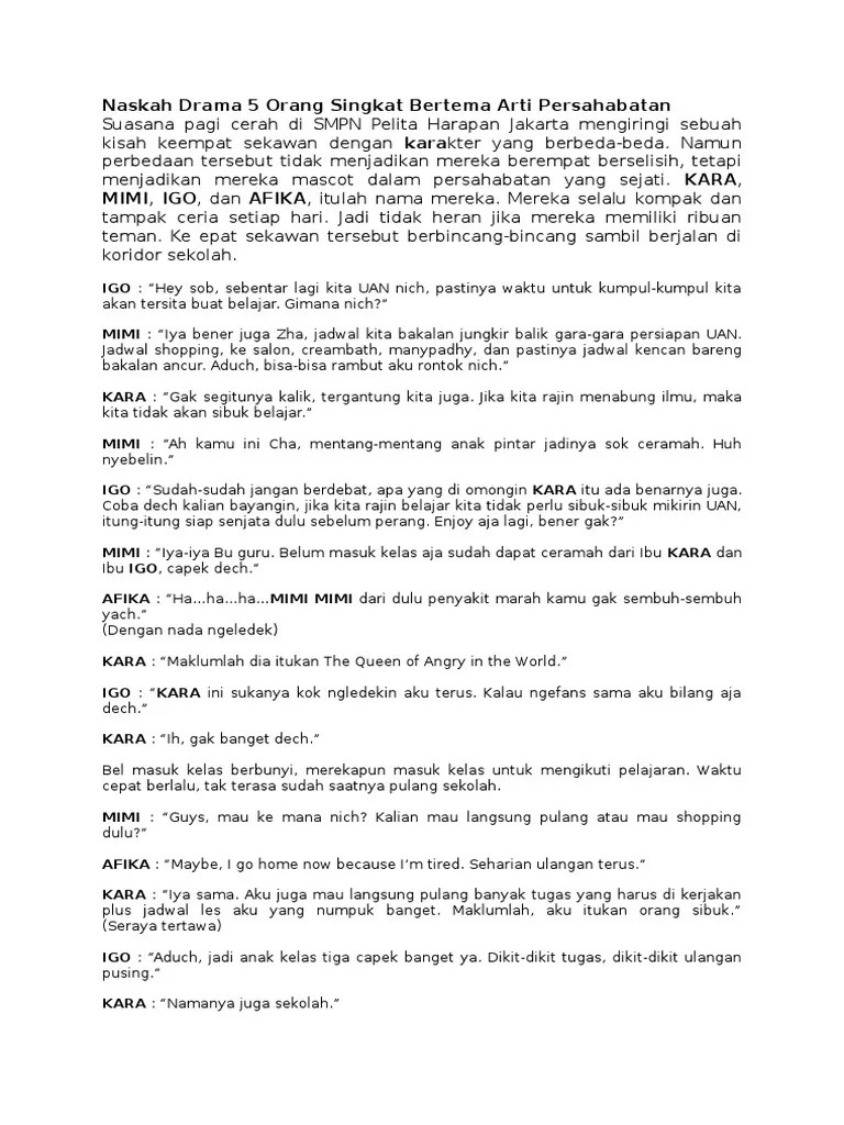 Naskah Drama 5 Orang Singkat Bertema Arti Persahabatan | PDF