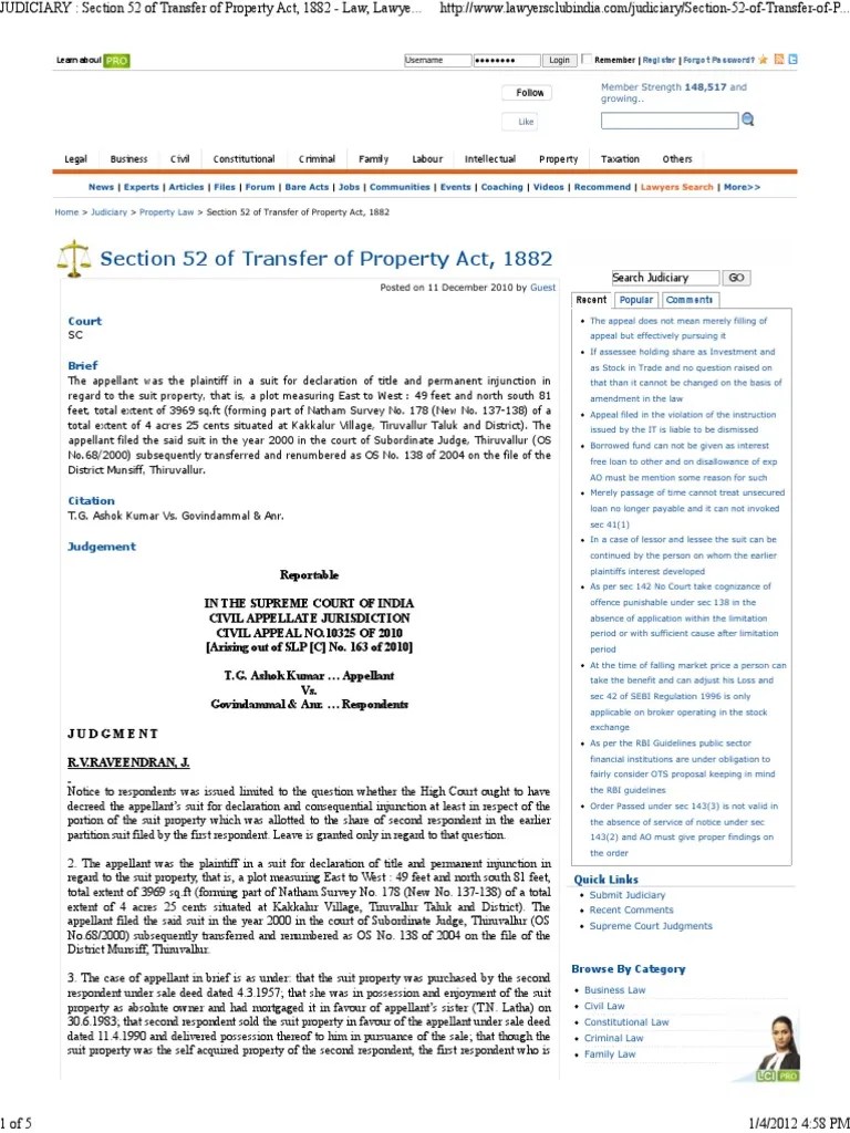 JUDICIARY _ Section 52 of Transfer of Property Act, 1882 Law, Lawyers
