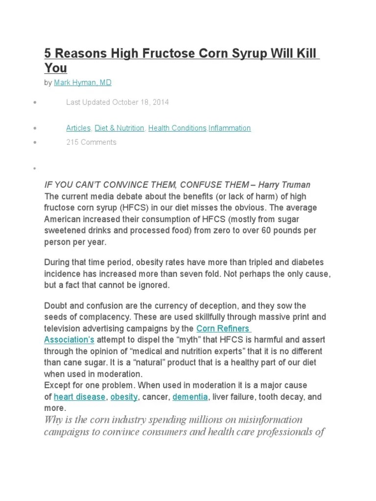 5 Reasons High Fructose Corn Syrup Will Kill You Fructose Sugar