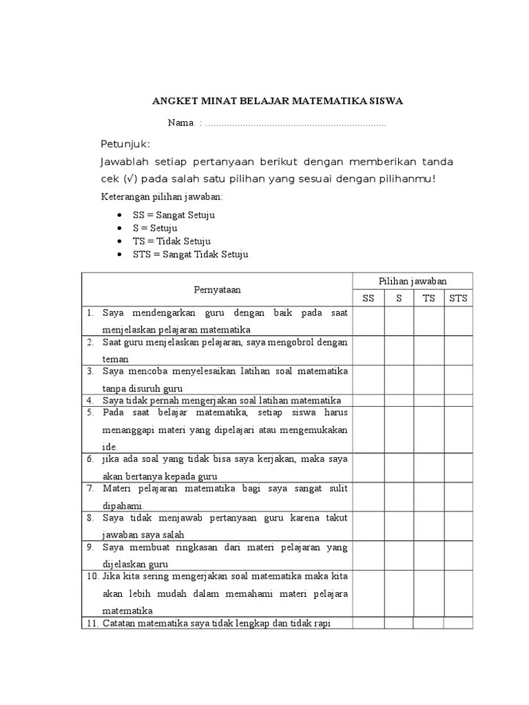 Contoh Angket Minat Belajar Siswa Sd Pdf Cara Mengajarku