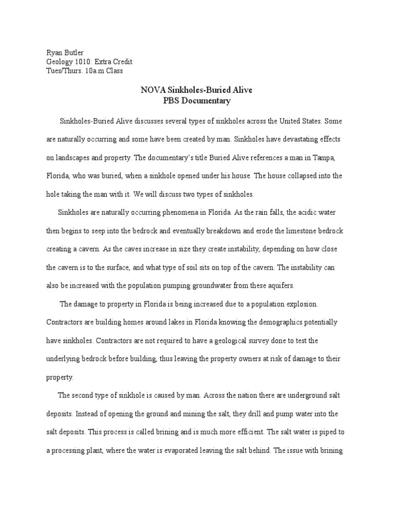 SinkholeBuried Alive PDF Sinkhole Cave