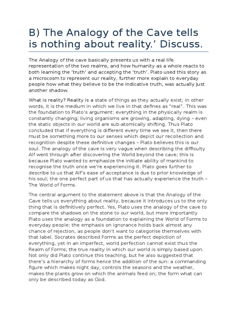 Analogy of The Cave PDF Plato Truth