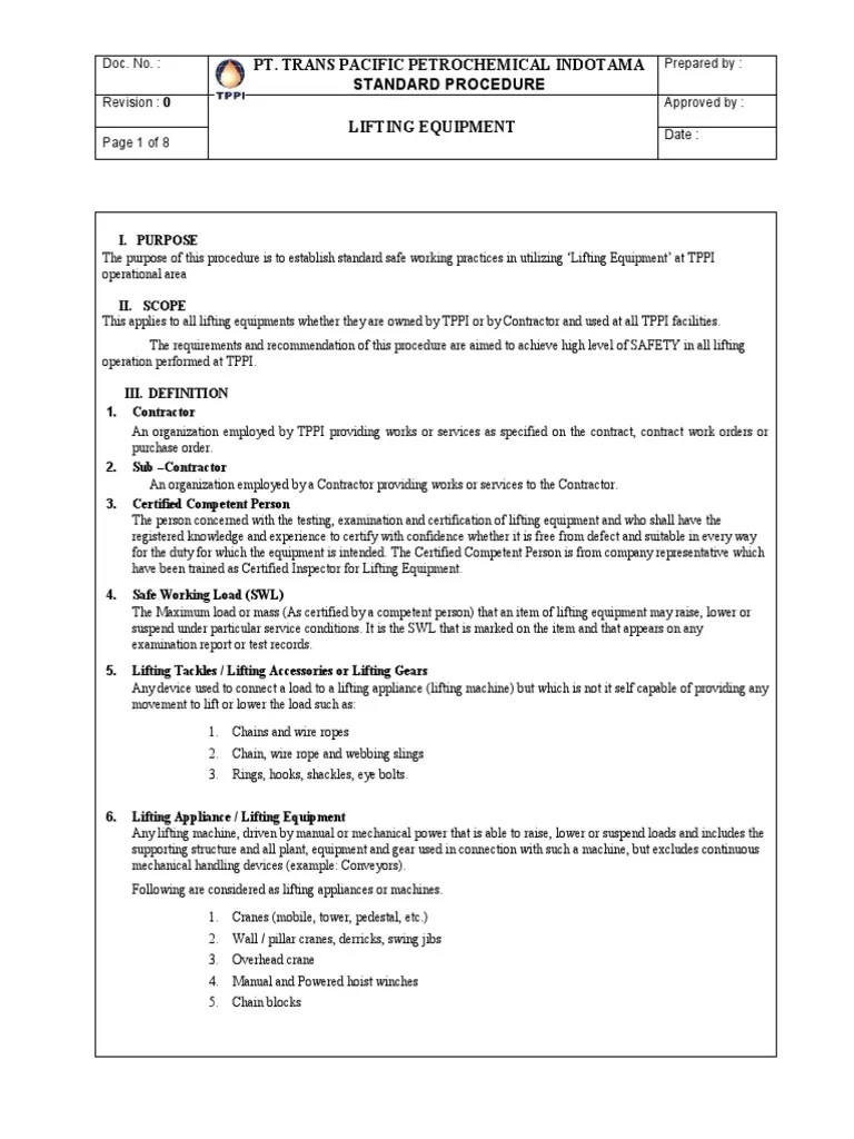 LIFTING EQUIPMENT PROCEDURE.pdf Crane (Machine) Business