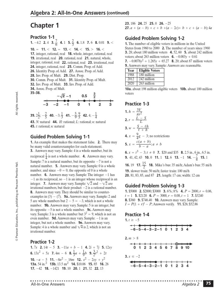Algebra 2 Work Book Answers PDF Matrix (Mathematics) Equations