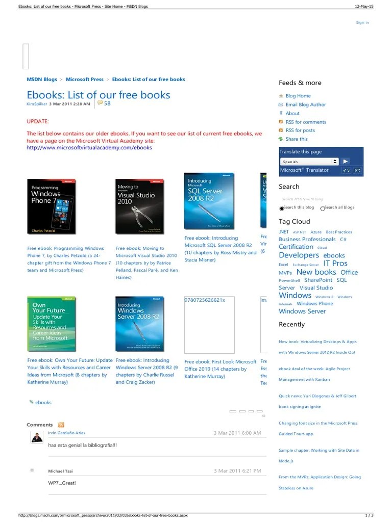 eBooks List of Our Free Books Microsoft Press Site Home Microsoft
