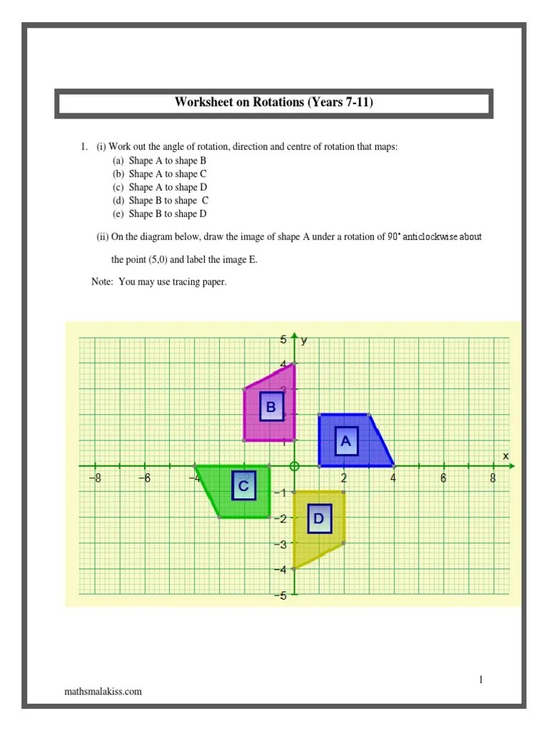 Worksheet on Rotations by Hassan Lakiss Mathsmalakiss.com | Shape | Space