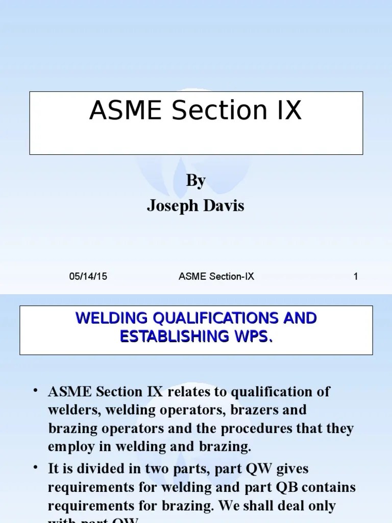 Asme Section Ix Welding Pipe (Fluid Conveyance)
