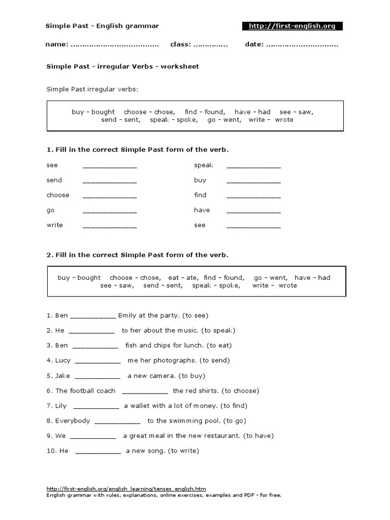 Simple Past Irregular Verbs | PDF