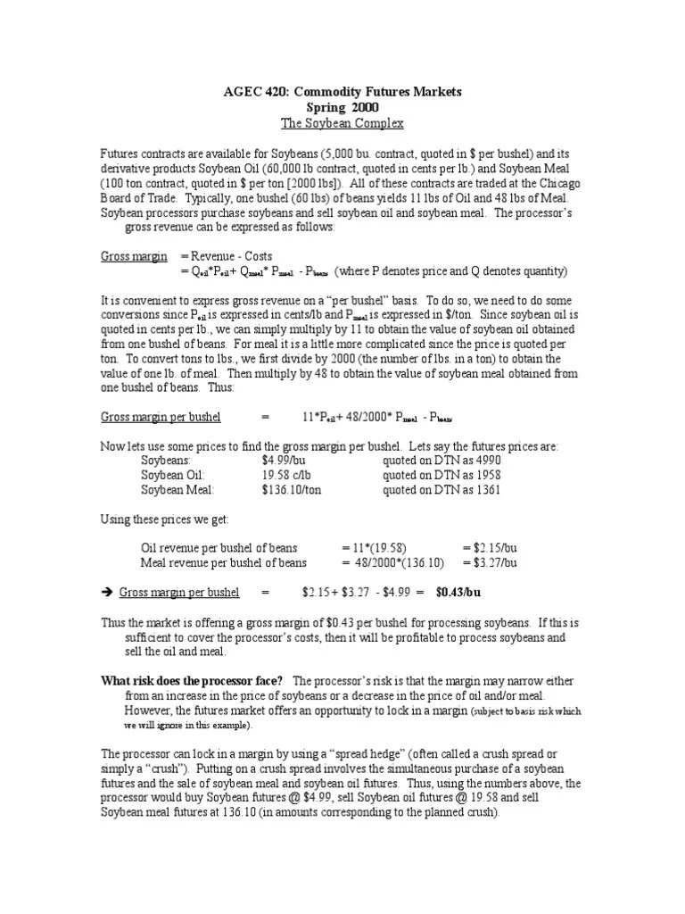 3 Soybean Crush Futures Contract Hedge (Finance)