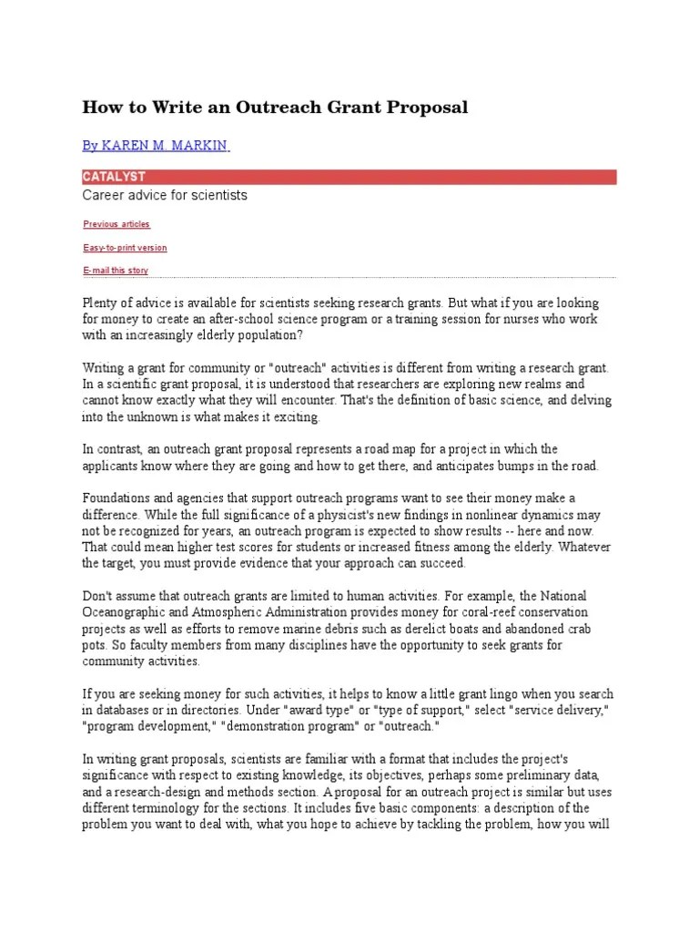 How to Write an Outreach Grant Proposal Grant (Money) Science