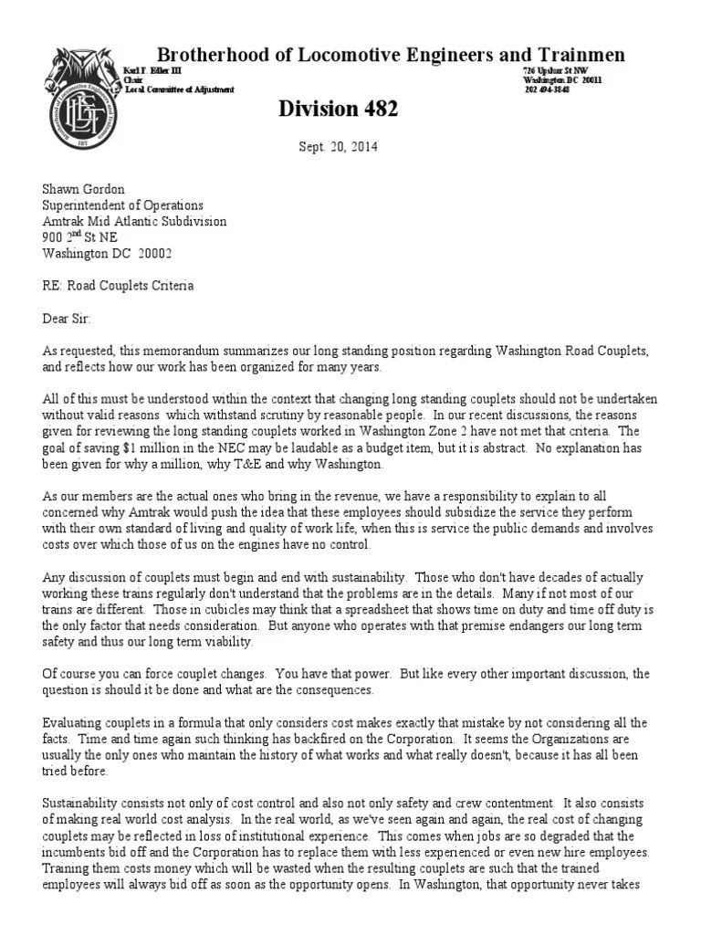 Couplets Criteria 1 PDF Amtrak Employment