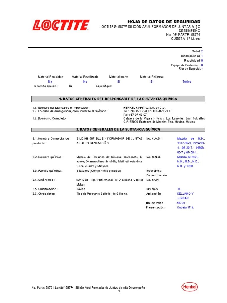 Hoja MSDS de LocTite PDF Formaldehído Seguridad y salud ocupacional