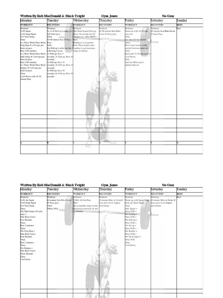 Gym Jones _ Training Plan _ NO GEAR Physical Exercise Sports