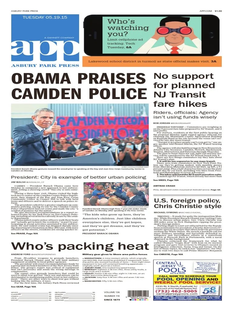 Asbury Park Press Front Page, Tuesday, May 19, 2015 Download Free PDF(04)