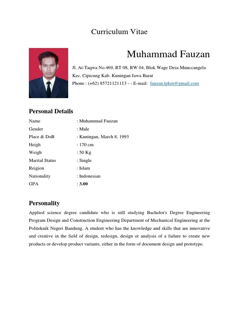 CV Muhammad Fauzan PDF Production And Manufacturing Engineering