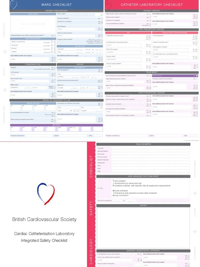 Integrated Cath Lab Safety Checklist Cardiology Anesthesia
